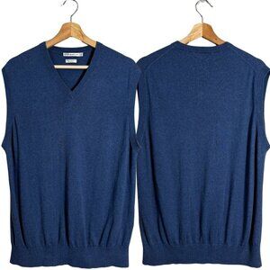 Peter Millar Silk Cashmere V-Neck Sweater Vest Pullover Mens Large Blue Golf Dad